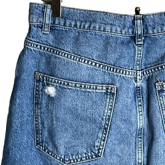 We The Free People Sz 30 Hallie Denim Mini Skirt Distressed Raw Hem 100% Cotton - Picture 6 of 10